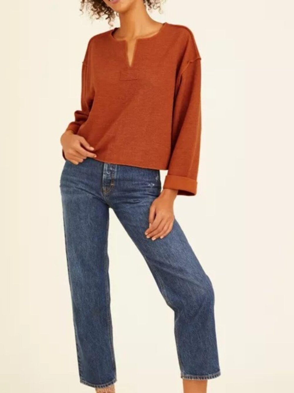 Urban Outfitters UO Jax Inside Out Notch Neck Top Burnt Orange Size M